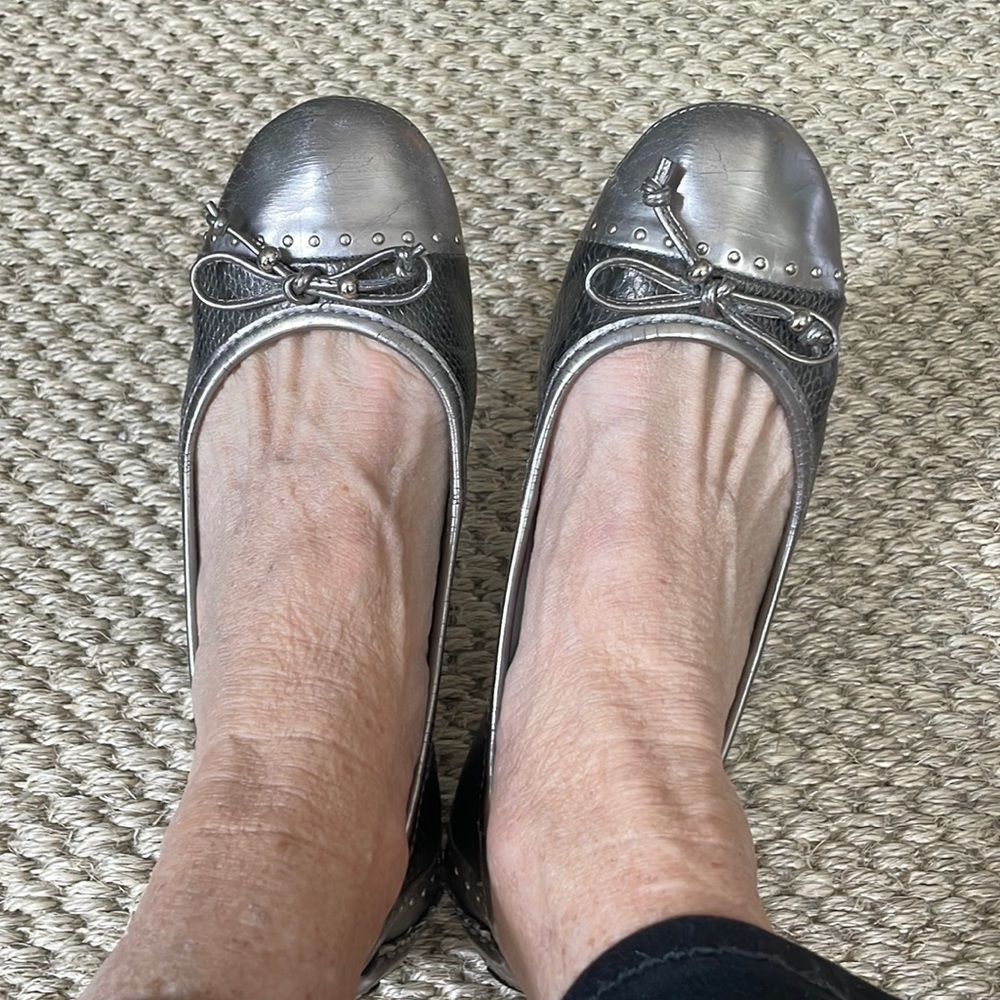 Beautiful metallic flats with snake skin flats